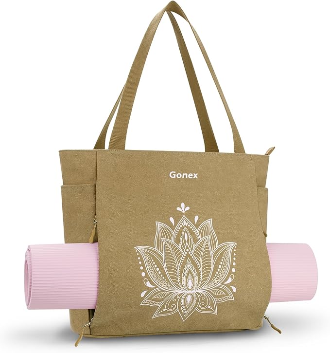 Gonex Yoga Mat Bag, Large Tote Bag with Multi Pockets for Women Men, Canvas Mat Carrier, Full Zipper Easy Access for Pilates Gym Travel