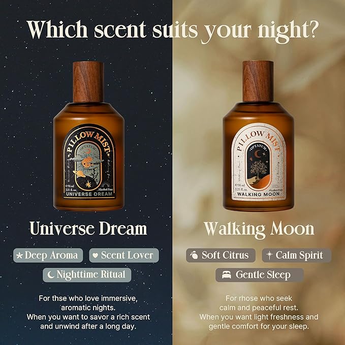 OPTATUM Pillow Mist - Aromatherapy Pillow Spray for Sheets, Linen & Bedding, Natural Essential Oils for Stress Relief, Gift for Someone Who Wants to Sleep Well - Walking Moon