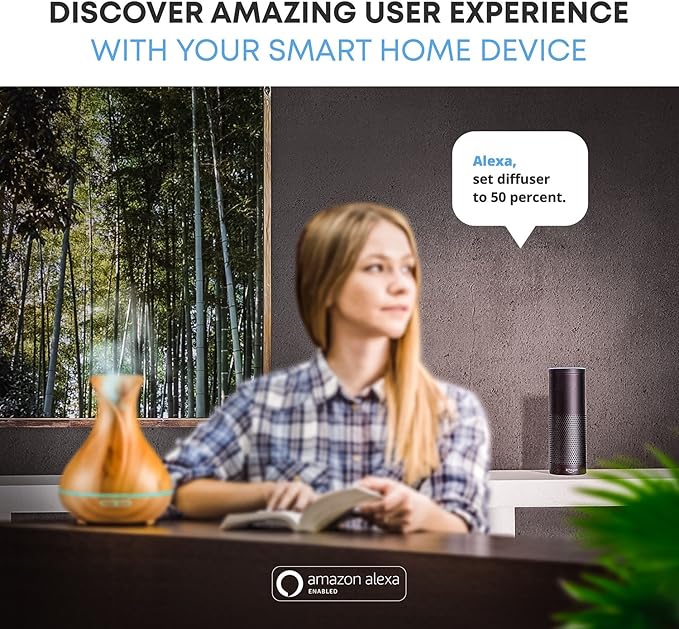 Smart WiFi Wireless Essential Oil Aromatherapy Diffuser - Works with Alexa & Google Home – Phone App & Voice Control - 400ml Ultrasonic Diffuser & Humidifier - LED & Timer Settings