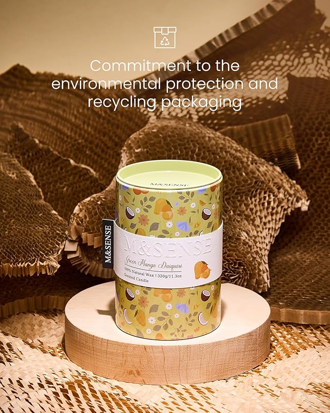 M&SENSE Green Mango Daiquiri Scented Candle, Medium Jar Candle 11.3oz Natural Soy Wax for Home Scented, Floral Candles Gift for Spring Holiday, Up to 70 Hours Burning Long-Lasting Fragrance