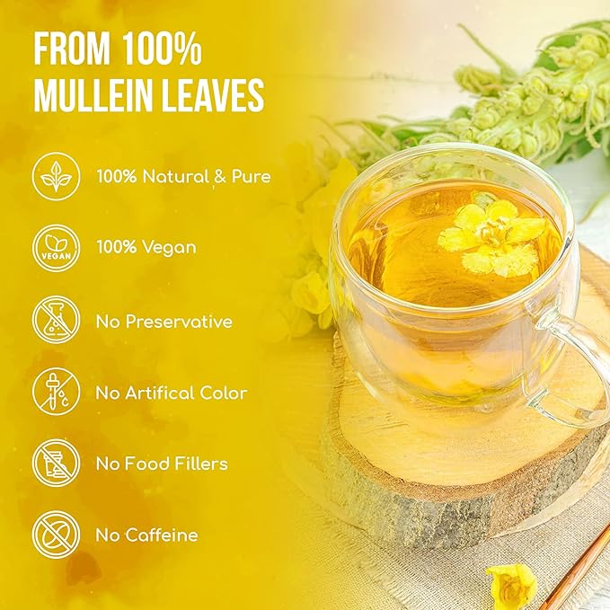 FreshDrinkUS, Premium 15 Mullein Leaf Tea Bags For Lung, 100% Natural & Pure from Mullein Leaves. Loose Leaf Mullein Herbal Tea. Made with Natural Material Tea Bags. No Sugar, No Caffeine, No Gluten, Vegan.