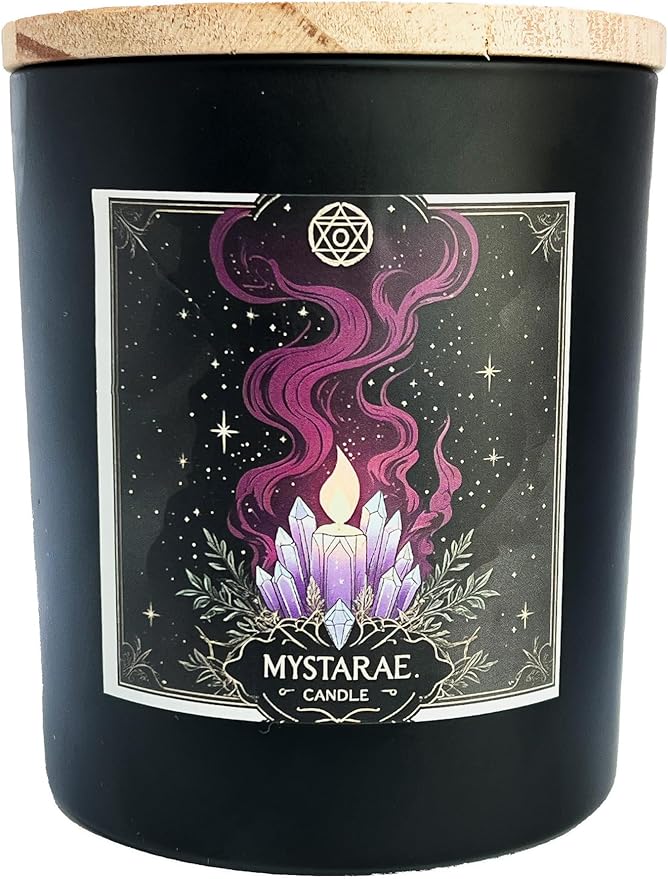 Wick & Whisper - Mystarae Ritual Candle — Patchouli & Bergamot Aromatherapy Soy Candle for Emotional Grounding, Self‑Care Rituals, Moon Work | 10 oz Matte Black Jar