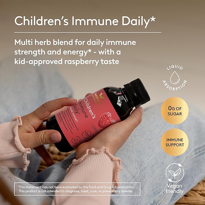 Children's Immune Daily Syrup, Herbal Health & Energy Support with Astragalus, Codonopsis, Ashwagandha & Licorice Root, Sweet Raspberry Flavor, Plant-Based - 5.1 Fl oz (30 Servings)