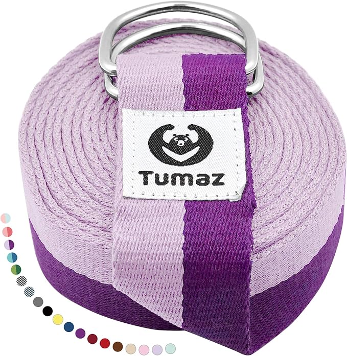 Tumaz Yoga Strap/Stretch Bands [15+ Colors, 6/8/10 Feet Options] with Extra Safe Adjustable D-Ring Buckle, Durable and Comfy Delicate Texture - Best for Daily Stretching, Physical Therapy, Fitness