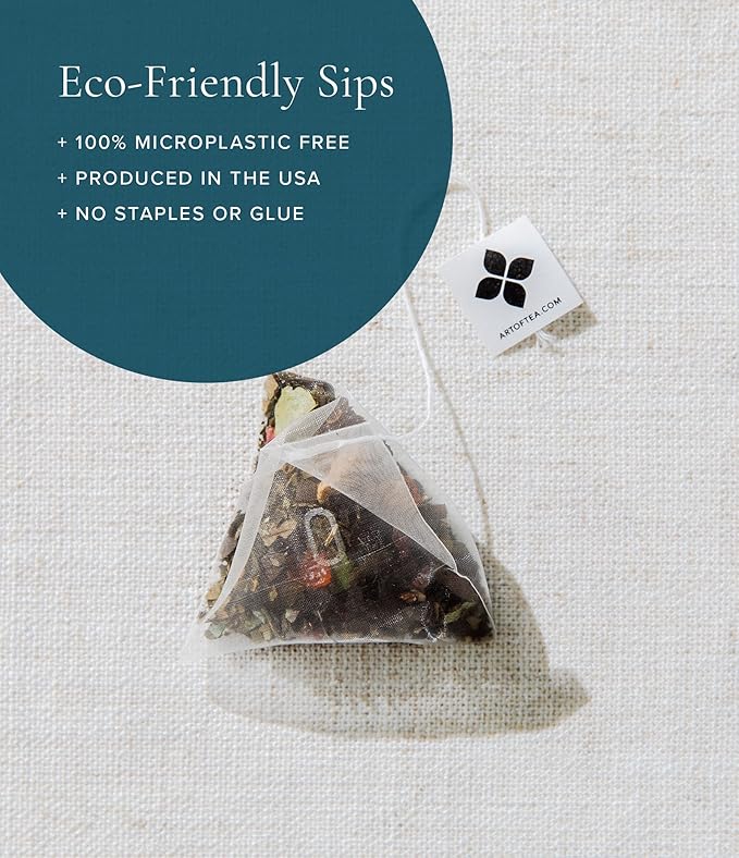 Art of Tea | Pacific Coast Mint (Naturally Caffeine Free) | 12 Eco Friendly Pyramid Peppermint Tea Bags Sachet