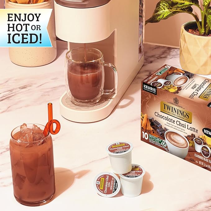 NEW Twinings Chocolate Chai Latte Tea 60 K-Cup Pods for Keurig, 10 Count (Pack of 6), Velvety Smooth Cocoa with Real Spiced Tea, Caffeinated, Enjoy Hot or Iced