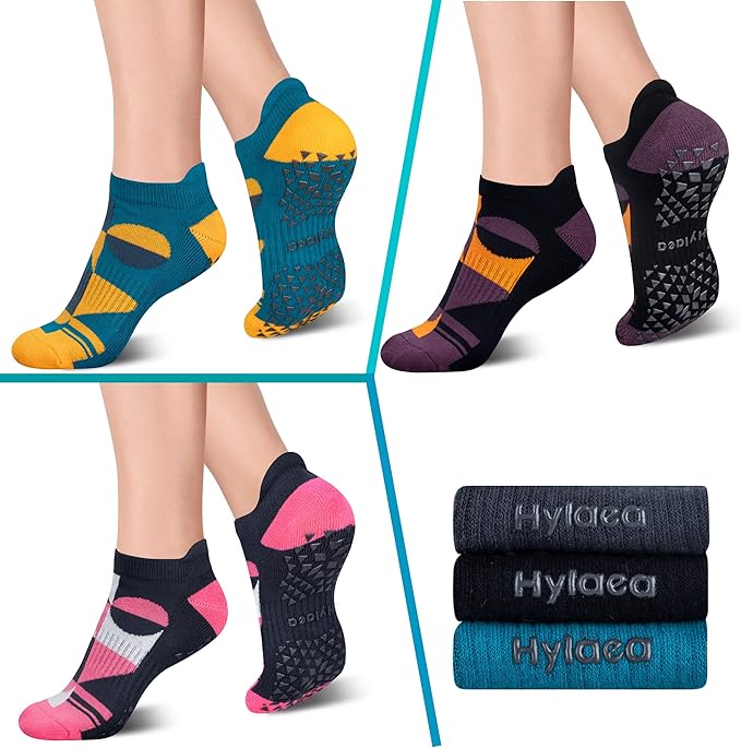 Hylaea Unisex Non Slip Socks with Grip for Yoga, Hospital, Pilates, Barre | Ankle, Cushioned