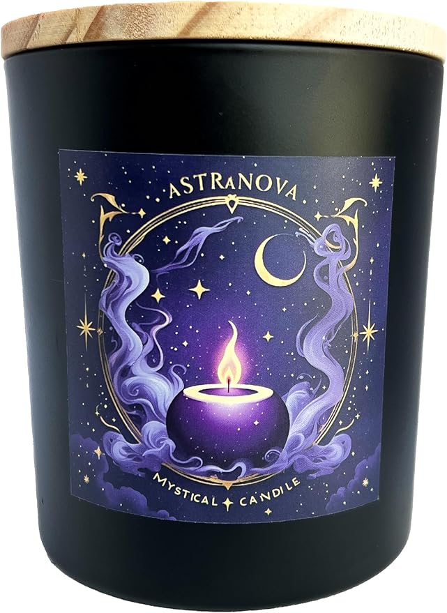 Wick & Whisper - Astranova Ritual Candle - Blackcurrant & Oud Aromatherpay Soy Candle for Evening Calm, Alignment, Shadow Work | 10 oz Matte Black Jar