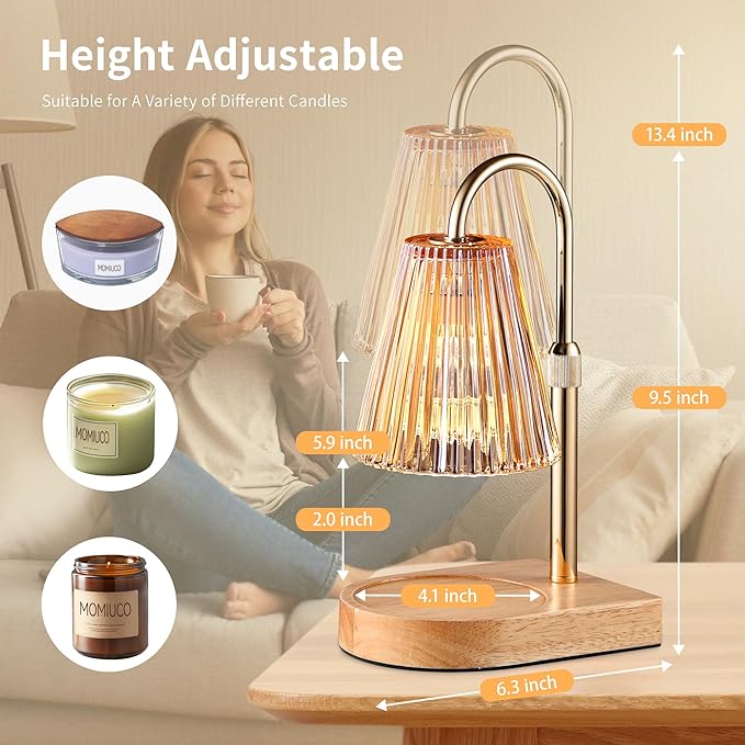 Candle Warmer Lamp with Timer Dimmer, Electric Candle Warmer, Bedroom Home Decor, Adjustable Height, Wax Melt Warmer with 2 Bulbs for Jar Candles