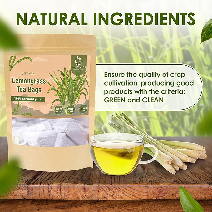 NHAT ANH FARM - Premium Lemongrass Tea Bags, 100 Lemongrass Tea Bags, 100% Natural Dried Lemongrass, Naturally Sweet Herbal Tea, Sugar-Free, Caffeine-Free, No Additives