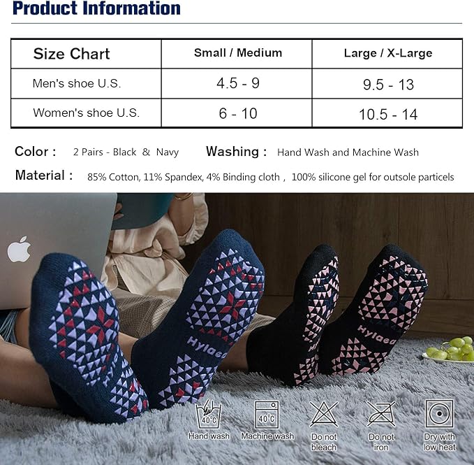 Hylaea Unisex Non Slip Socks with Grip for Yoga, Hospital, Pilates, Barre | Ankle, Cushioned