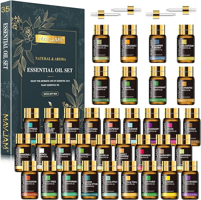 MAYJAM 35x5ML Essential Oil Gift Set, Pure Essential Oils for Diffusers Massage, Fragrance Oil Scented Oil for DIY Soap Candle Making