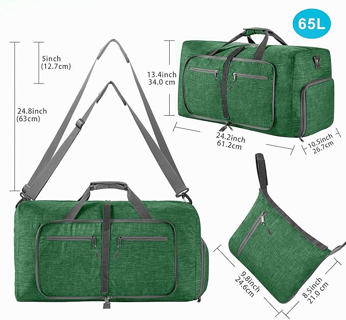 Vomgomfom 65L/85L/115L Foldable Travel Duffle Bag, Lightweight Checked Luggage with Shoe Compartment, Water-Resistant Weekender Overnight Bag for Men & Women