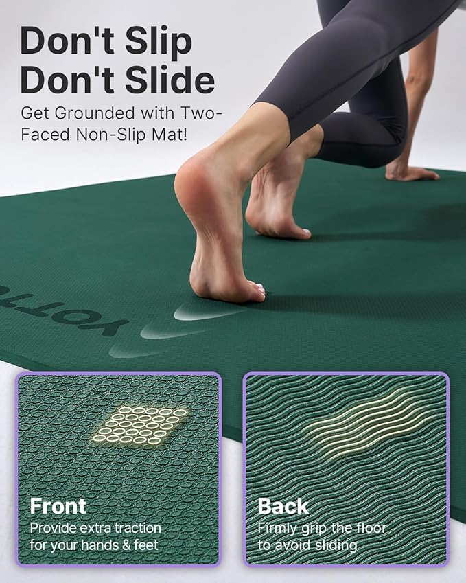 YOTTOY Large Yoga Mat (75 * 52 * 1/2inch),Extra Wide TPE Exercise Mat,Non-Slip Workout Mat for Pilates, Fitness, Barefoot, Home Gym Studio with Strap and Towel