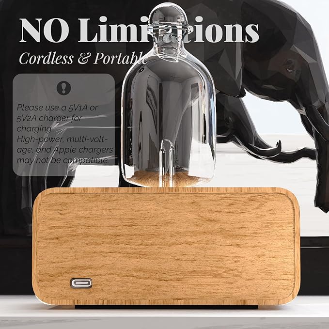 Aria Waterless Diffuser for Essential Oils, Retro Glass Nebulizing Diffuser with Solid Wood Base, Cordless Aromatherapy Dispenser for Large Room, Rechargeable for Home Office Yoga, LED & Timer