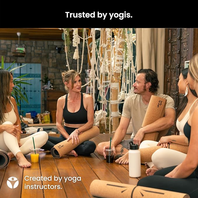 Luxury Cork Yoga Mat - Non Slip, Extra Thick Grip. Thicker, Longer, and Wider for More Comfort and Support. Tough Enough For Hot Yoga. Natural, Non Toxic, and Eco Friendly. Optional Alignment Lines.