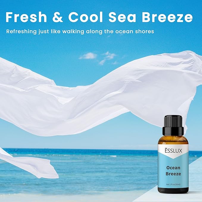 Ocean Breeze Fragrance Oil - ESSLUX Essential Oils for Diffuser, Candle Soap Making Clean Fresh Scents, Aromatherapy Scented Massage, Perfume for Humidifier Home Fragrance, 1 fl oz