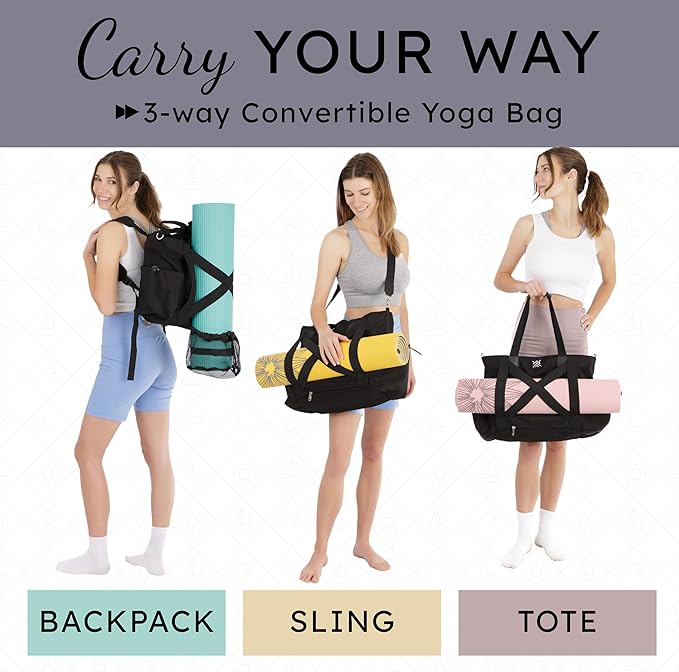 Trulee x Erica Yoga Mat Tote Bag with Backpack Straps – Water-Resistant, Durable, with Pockets for Thick & Extra-Large Mats – Yoga Carrier for Women & Men Ideal for Gym, Pilates, and Travel