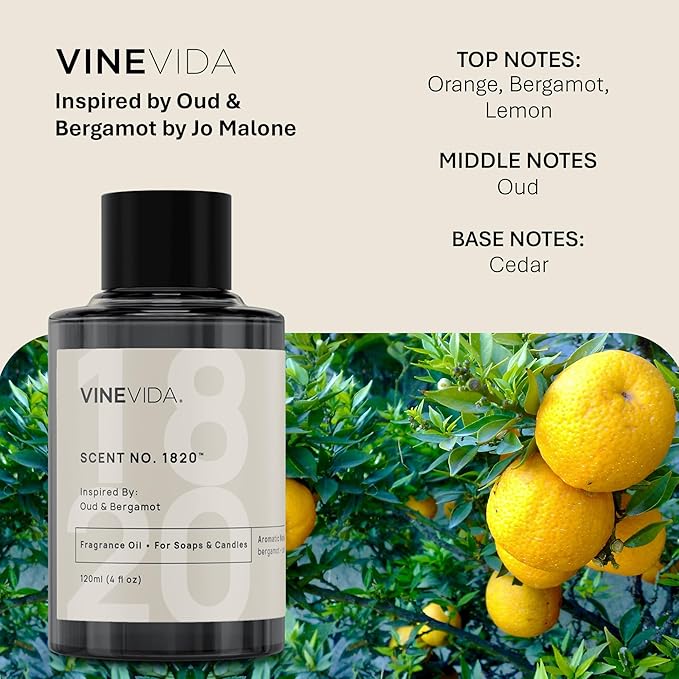 VINEVIDA [16oz] Oud & Bergamot Fragrance Oil for Candle Making - Natural Candle Oil Scents - Soap Making Essential Oil - Made in USA