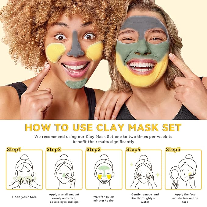 ANAI RUI 3 Pcs Face Mask Set - Turmeric Clay Mask - Green Tea Face Mask - Dead Sea Mud Mask for Oily Skin, Blackheads & Pores Spa Gift Set Self Care Valentines Day Gifts for Women(2.5 oz Each