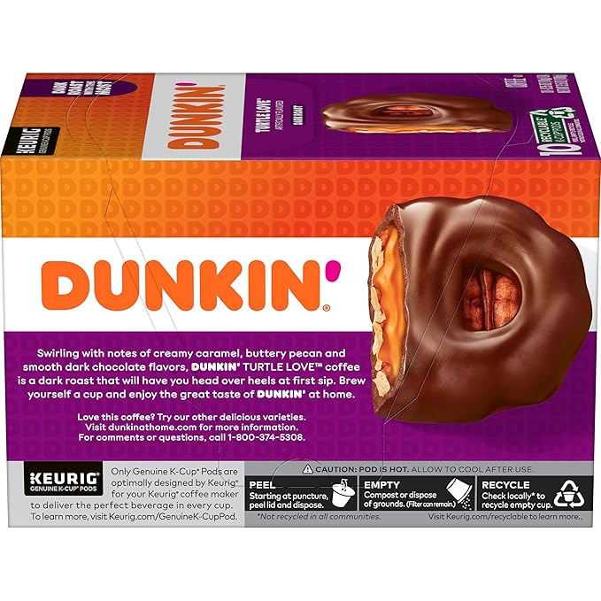 Dunkin' Turtle Love Flavored Coffee, 10 Count (Pack of 6) Keurig K-Cup Pods