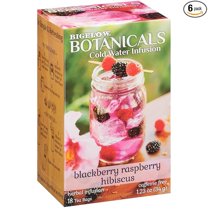 Bigelow Botanicals Cold Water Infusion Blackberry Raspberry Hibiscus Herbal Tea, Caffeine Free Tea with Blackberry and Raspberry Flavor, 18 Count Box (Pack of 6), 108 Total Tea Bags