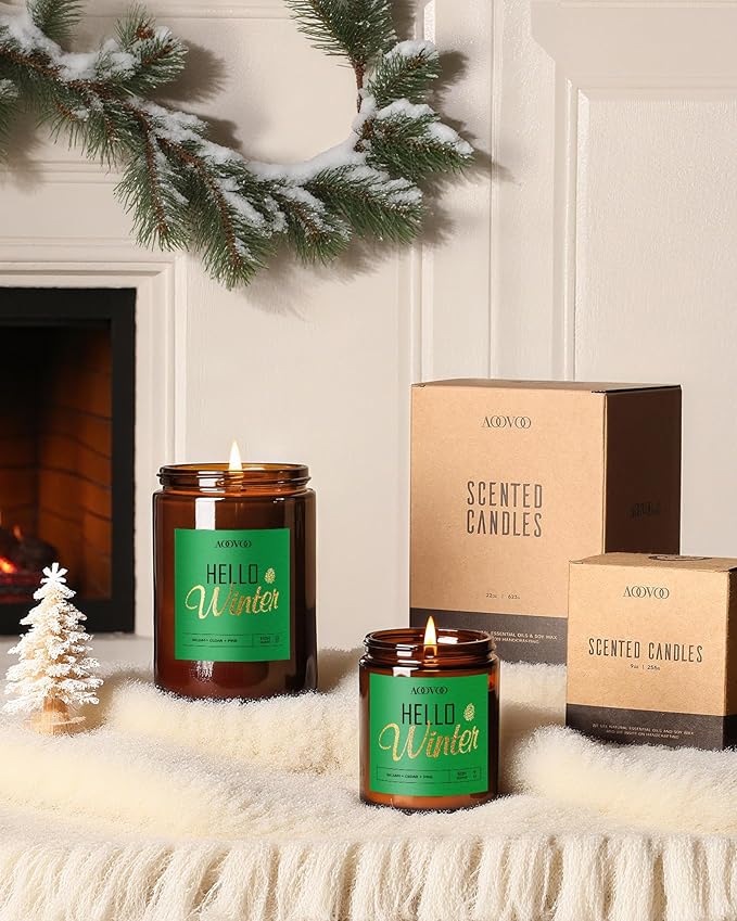 AOOVOO Hello Winter Candle - Large Pine Scented Soy Wax Aromatherapy Candles, 22oz