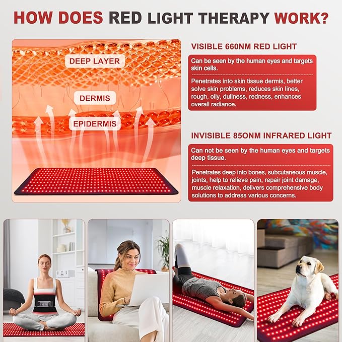 Red Light Therapy Mat for Body, Holiday Birthday Gifts for Women Men, 39’’ x 24’’Large Infrared Light Therapy with Timer, Red Light Panel for Back Belly Shoulder Joint (with Storage Bag)