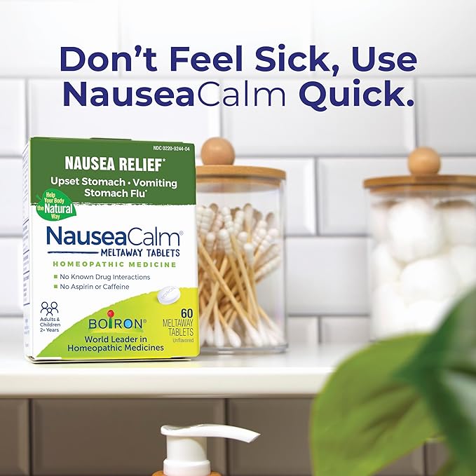 Boiron NauseaCalm Tabs - 100 Count - Relief for Upset Stomach, Nausea, and Vomiting Due to Stomach Flu, Overindulgence, or Motion Sickness - Non-Drowsy Nausea Calm Meltaway Tablets