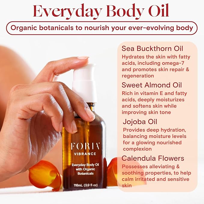 FORIA Everyday Body Oil - Organic Herbal Hydration for Radiant Skin - 3.9 Fl Oz