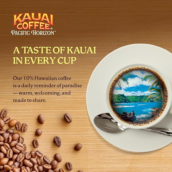 Kauai Coffee K-Cup Pods for Keurig Brewers – Arabica Coffee, 10% Hawaiian – Medium Roast, Nutty Caramel with Tropical Coconut – Coconut Caramel Crunch, 1 Pack of 10 Single Serve K-Cups