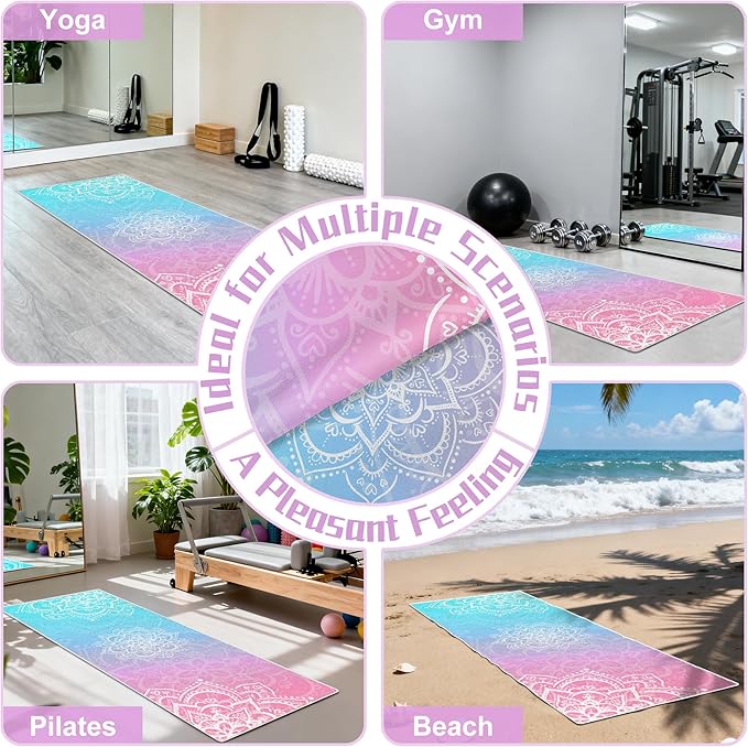 alissgorat Yoga Towel,Absorbent Yoga Mat Towel for Hot Yoga Non Slip,Stylish Prints,Ideal for Workouts,Hot Yoga,Bikram,Pilates Equipment,72 x 27 in,Gradient Mandala