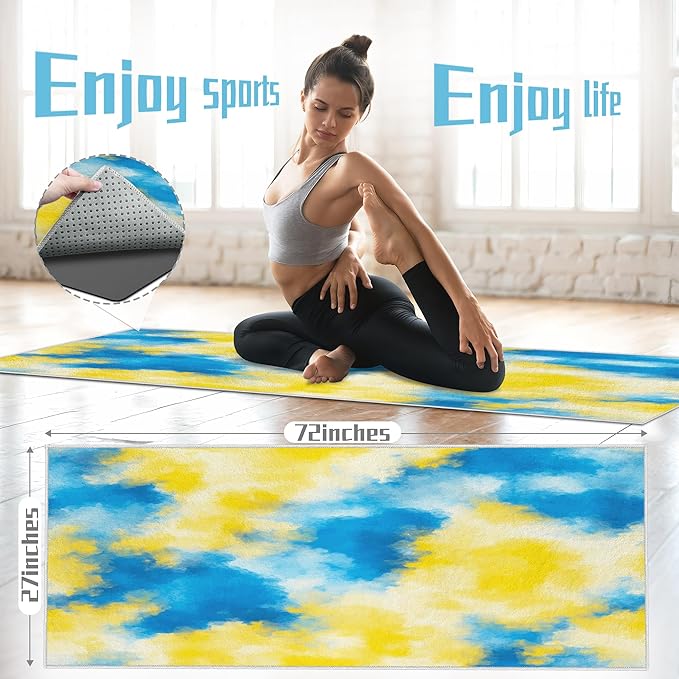 alissgorat Yoga Mat Towel,Hot Yoga Towel High-Definition Pattern,Machine Washable with Ultra-Absorbent Yoga Towels for Hot Yoga Non Slip for Fitness,Exercise,Pilates,72 x 27 in,Blue & Yellow