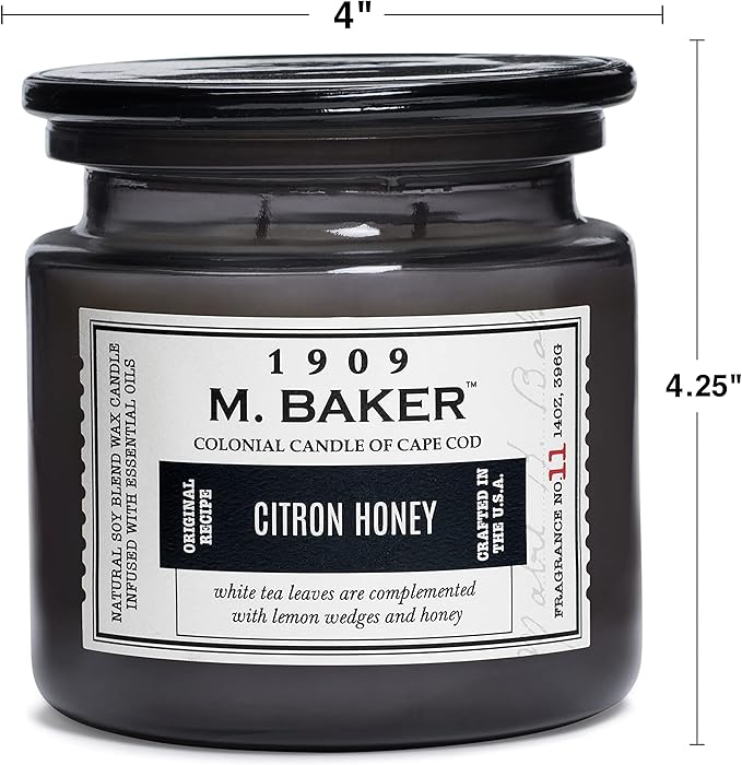 Colonial Candle Citron Honey Scented Jar Candle | 2-Wick Natural Soy Blend Wax Candle for Home | Relaxing Aromatherapy Candle Infused with Essential Oils | M. Baker Apothecary Glass Jar Candle