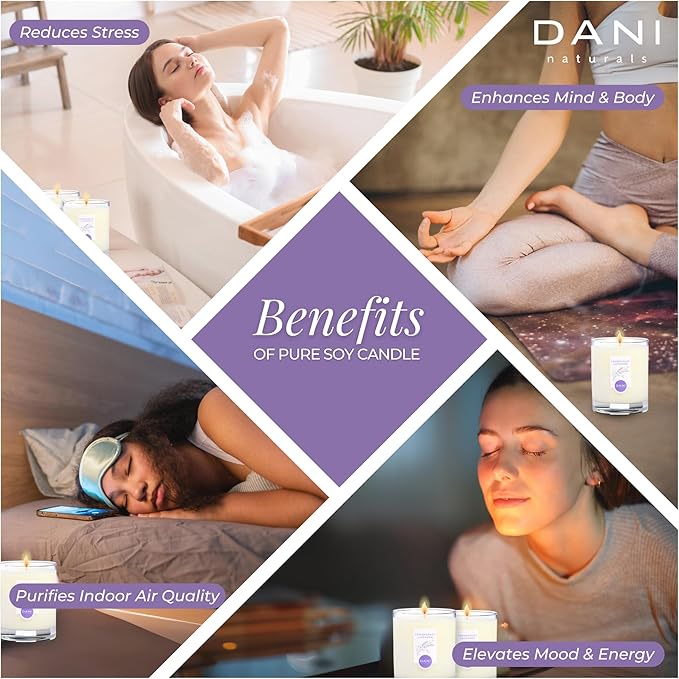 DANI Naturals Soy Candle - Lemongrass Lavender Scented, 100% Pure Soy Wax, Kosher, Non-Toxic, Long-Lasting Burn - 7.5 oz