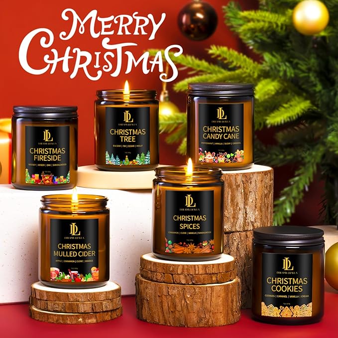 Christmas Fireside Scented Candle, Natural Soy Candles for Home Scented, 7oz Holiday Candle with 50hr Burn Time, Aromatherapy Candles Christmas Holiday Gifts for Women Men
