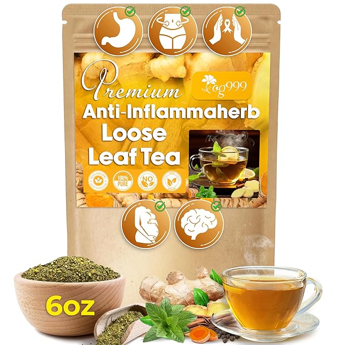 TOG999, 6oz/100 cups Anti-Inflammaheb Loose Leaf Tea | 100% Natural Blend of Ginger, Turmeric, Peppermint, Black Pepper & Cinnamon | Caffeine-Free, Sugar-Free, Gluten-Free, Vegan, Handcrafted