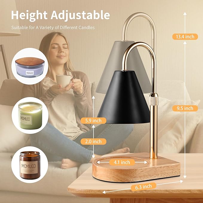 Candle Warmer Lamp with Timer Dimmer, Electric Candle Warmer for Jar Candles, Bedroom Home Decor, Gifts for Mom, House Warming Gifts Home Bedroom Decor Adjustable Height with 2 Bulbs