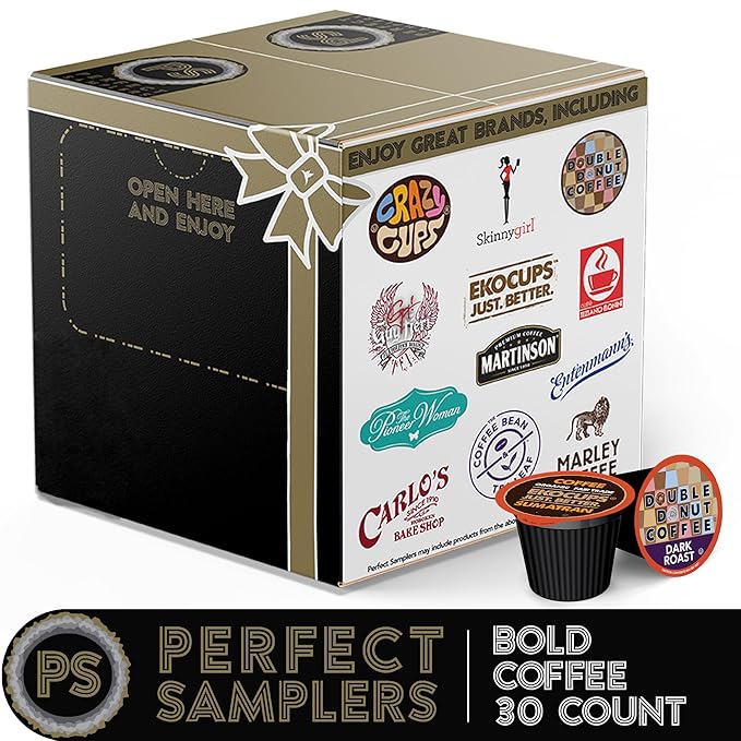 Crazy Cups Perfect Samplers Dark Roast Coffee Pods Variety Pack, Strong Bold Coffee & Dark Roast Blends, Dark Roast Coffee Pods for Keurig K Cups Machines, Coffee Sampler 30 Count