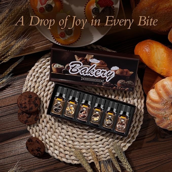 Bakery Essential Oils Set, Fragrance Oil for Diffusers for Father's Day, Candle Making, Aromatherapy Scented Oil Gift for Men - Vanilla Bean, Cookies, Chocolate Crepes, Cupcakes, Cinnamon Rolls, Bread