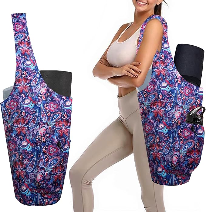 saniwu Yoga Mat Bag Carrier for Women Workout Large Waterproof with Zipper Pocket, Keychain and Wide Shoulder Straps
