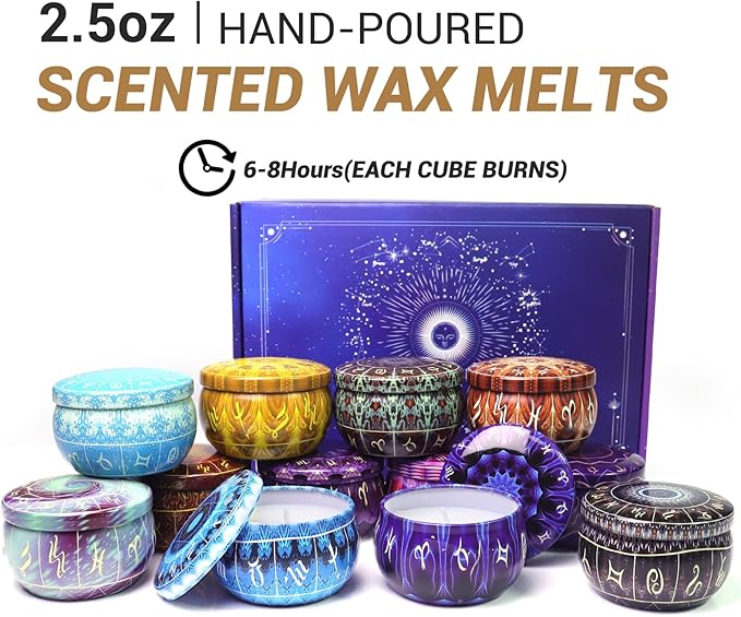 12 Constellation Scented Candles Gift Sets | Soy Wax Travel Tins Candles with Essential Oils |12 Scents Aromatherapy Relaxation Jar Candles for Home | Birthday, Candle Gift Sets for Women/Men