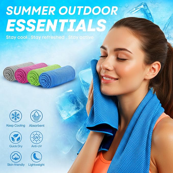 UZIPIN 4 Pack Cooling Towels (40"x 12"), Soft Breathable Gym Towels, Outdoors Ice Towel for Neck and Face, Camp Essentials Microfiber Sweat Towels for Gym, Run, Yoga, Workout, Travel, Climb