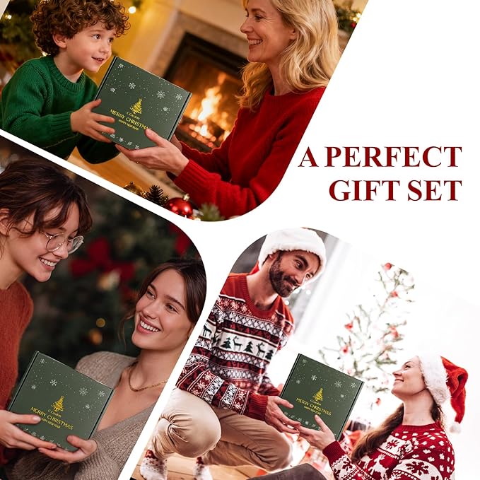 4Pack/28oz Christmas Soy Candles Gift Set Non-Toxic Aromatherapy Scented Holiday Candles for Chritmas Gifts Home Decor, Luxury Vinilla/Apple/Eucalyptus/Rose Jar Candle, Winter Candle Set for Women Men