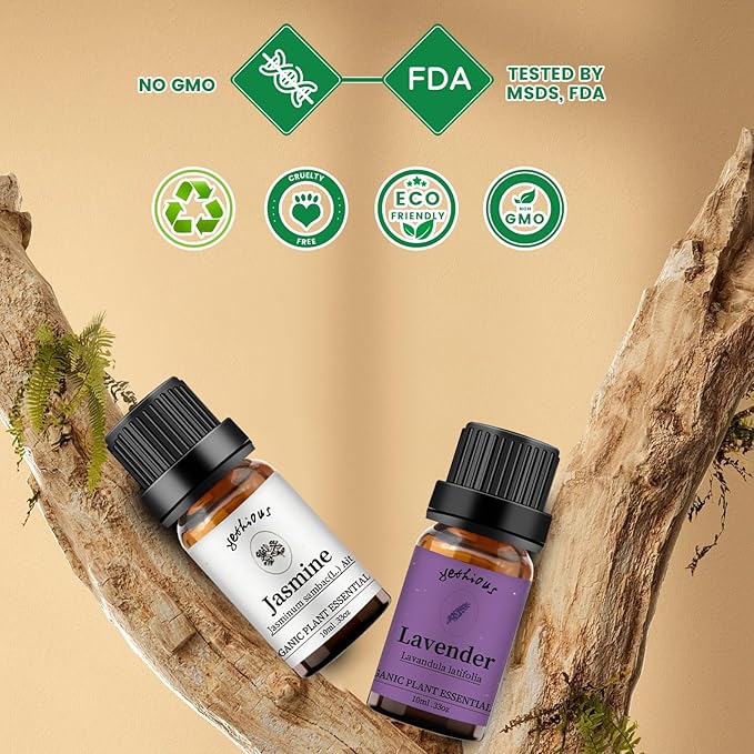 yethious Jasmine Lavender Essential Oil Set Organic Pure for Jasmine Essential Oil for Diffuser & Aromatherapy Lavender Oil Set
