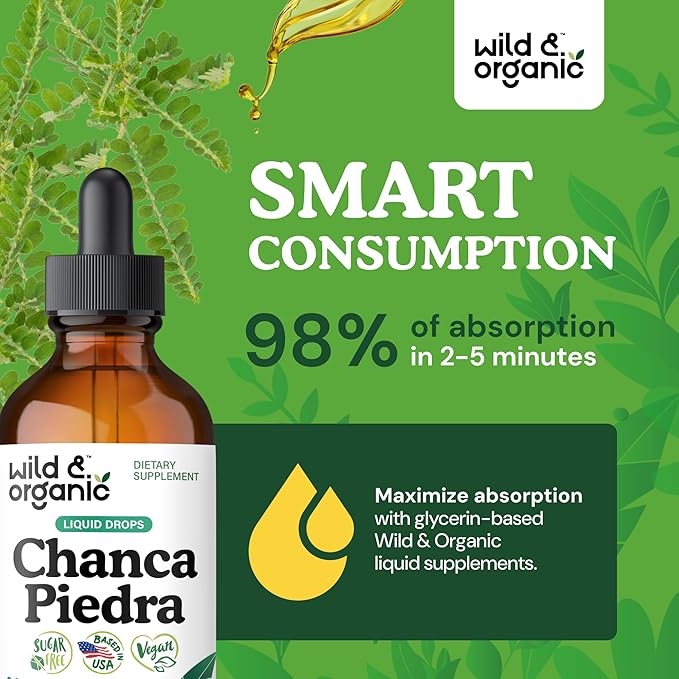 Wild & Organic Chanca Piedra Stone Breaker Drops - Herbal Chanca Piedra Extract for Kidney, Gallbladder Cleanse & Urinary Support - Vegan, Sugar & Alcohol-Free Tincture - 4 fl oz