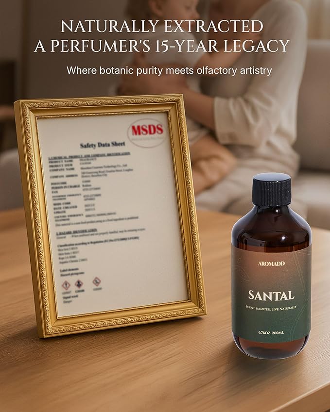 Aromadd Santal Diffuser Oil Inspired by Luxury Hotel Scent, Essential Oils for Waterless Diffuser, Warm Sandalwood & Amber Aroma, Long-Lasting & Natural Home Fragrance - 6.76 fl oz (200 mL)