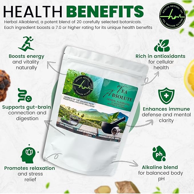 Tea Absolute AlkaBlend – Organic Alkaline Herbal Tea for Detox, Digestion, Immunity & Energy Support – 20-Herb Dr. Sebi–Inspired Loose Leaf Blend – Liver & Kidney Cleanse, Anti-Inflammatory, Caffeine-Free, Vegan, Non-GMO
