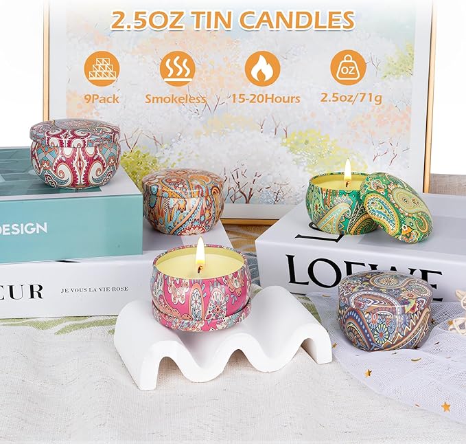 9 Pack 22.5oz in Total Scented Candles Gifts for Women,140-160 Hours Home Scented Candles,Aromatherapy Candle Gifts Set, Soy Wax Candles for Christmas Day, Birthday, Mothers Day, Valentine's Day