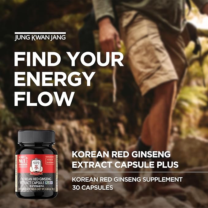 JUNG KWAN JANG Korean Red Ginseng Extract Capsule Plus - All-in-One Energy Support Vegan Supplements - No Caffeine & Non-GMO (30 Capsules)